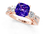 Rose gold Cushion Cut Tanzanite Three-Stone Ring with Pavé Split Shank and Four-Prong Setting_13