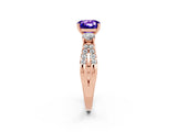 Rose gold Cushion Cut Tanzanite Three-Stone Ring with Pavé Split Shank and Four-Prong Setting_14