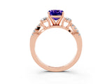 Rose gold Cushion Cut Tanzanite Three-Stone Ring with Pavé Split Shank and Four-Prong Setting_15