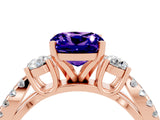 Rose gold Cushion Cut Tanzanite Three-Stone Ring with Pavé Split Shank and Four-Prong Setting_16