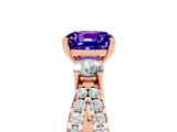 Rose gold Cushion Cut Tanzanite Three-Stone Ring with Pavé Split Shank and Four-Prong Setting_17