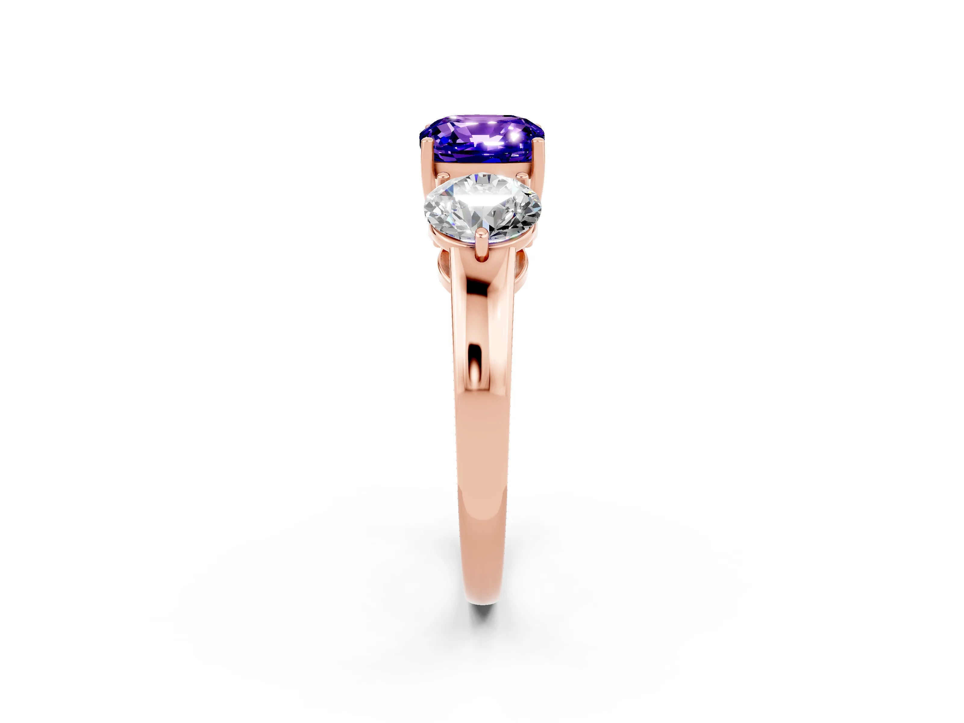 Rose gold Cushion Cut Tanzanite Three-Stone Ring with Prong Setting and Classic Band_2