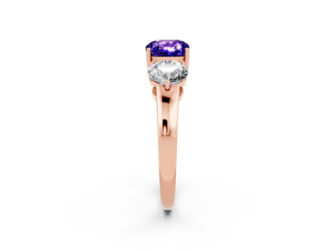 Rose gold Cushion Cut Tanzanite Three-Stone Ring with Prong Setting and Classic Band_2