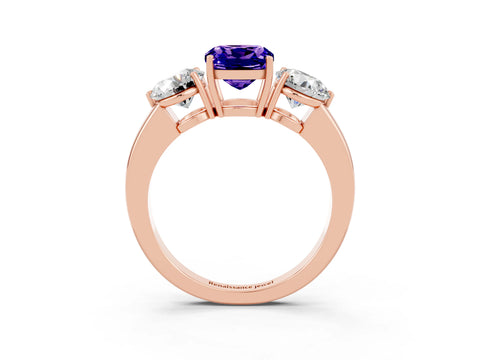 Rose gold Cushion Cut Tanzanite Three-Stone Ring with Prong Setting and Classic Band_3