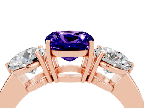 Rose gold Cushion Cut Tanzanite Three-Stone Ring with Prong Setting and Classic Band_4