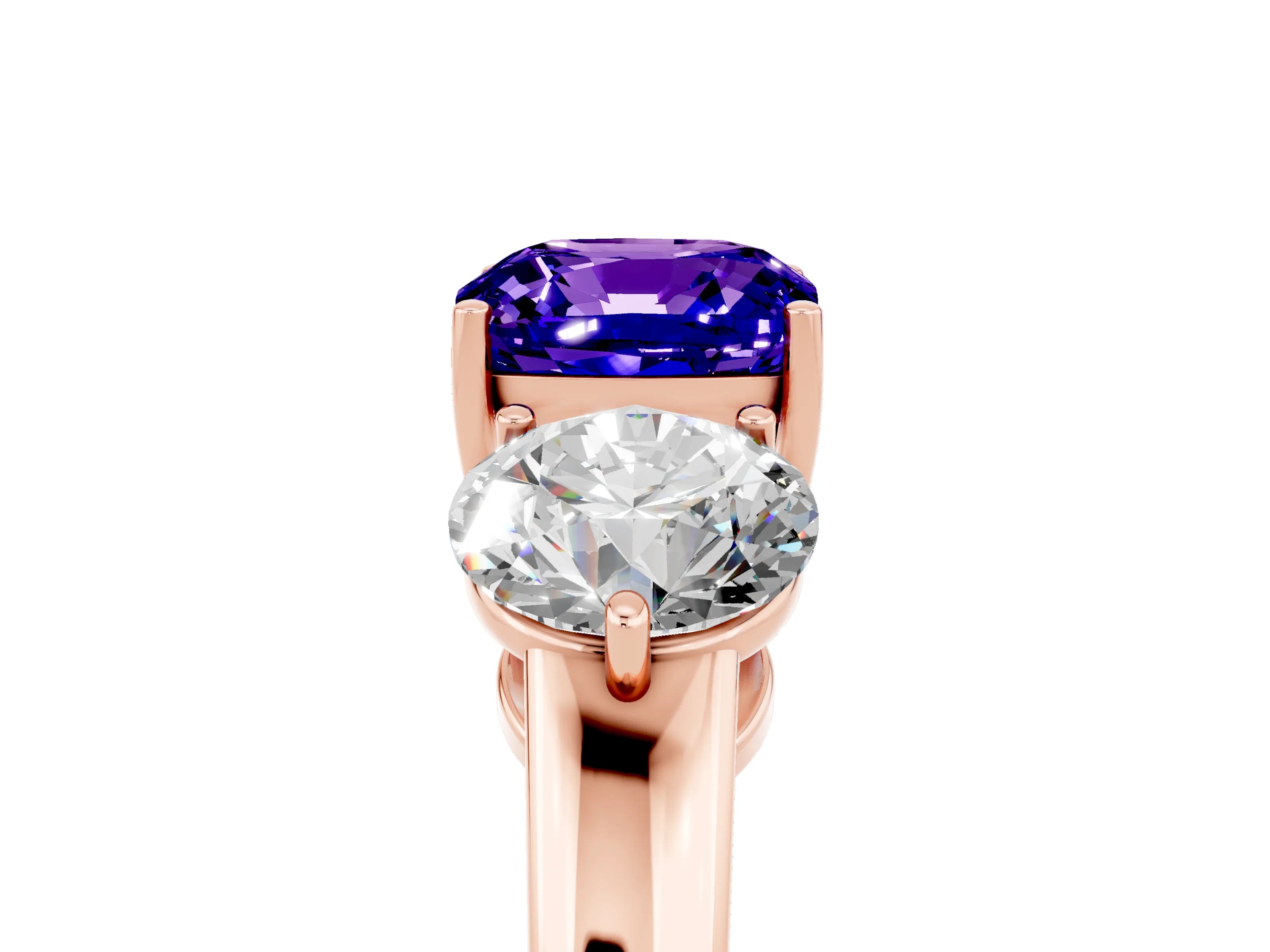Rose gold Cushion Cut Tanzanite Three-Stone Ring with Prong Setting and Classic Band_5