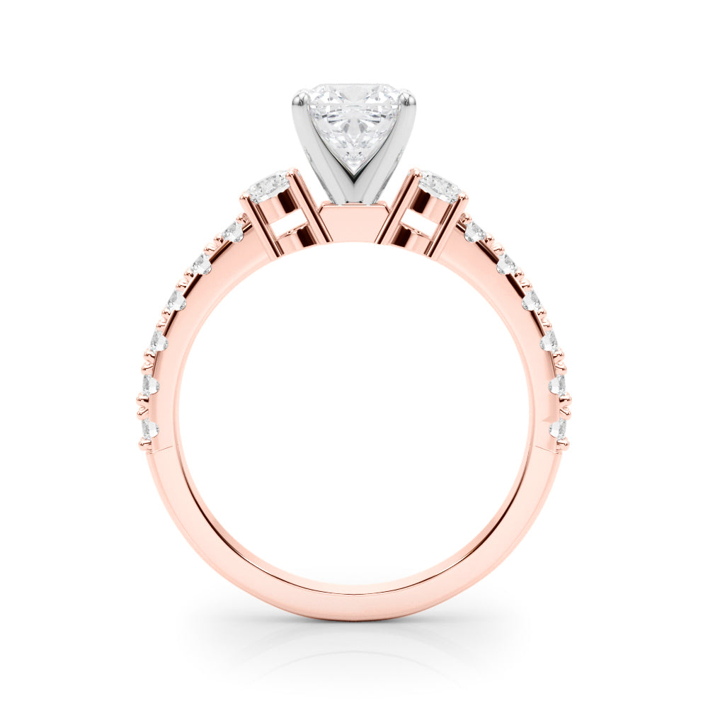 Rose gold Cushion Cut Three-Stone Diamond Pavé Band with Prong Setting 2