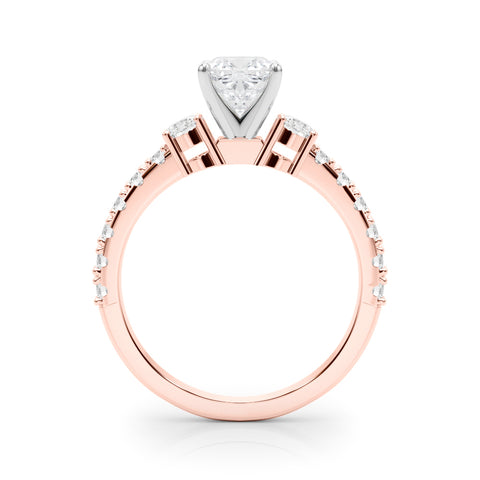 Rose gold Cushion Cut Three-Stone Diamond Pavé Band with Prong Setting 2