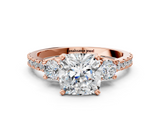Rose gold Cushion Cut Three-Stone Diamond Pavé Band with Prong Setting_23