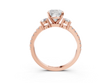 Rose gold Cushion Cut Three-Stone Diamond Pavé Band with Prong Setting_26