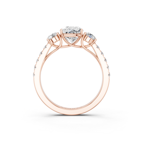 Rose gold Cushion Cut Three-Stone Diamond Pave Band with Prong Setting_49