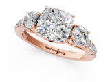 Rose gold Cushion Cut Three-Stone Diamond Pave Band with Prong Setting_81