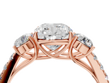 Rose gold Cushion Cut Three-Stone Diamond Pave Band with Prong Setting_84