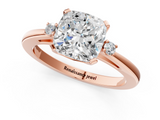 Rose gold Cushion Cut Three-Stone Solitaire Ring with Round Accent Diamonds and Four-Prong Setting_34
