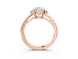Rose gold Cushion Cut Three-Stone Solitaire Ring with Round Accent Diamonds and Four-Prong Setting_36