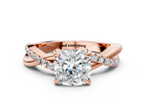 Rose gold Cushion Cut Twist Band Solitaire Diamond Ring with Pavé Setting_15