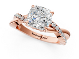 Rose gold Cushion Cut Twist Band Solitaire Diamond Ring with Pavé Setting_16