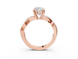 Rose gold Cushion Cut Twist Band Solitaire Diamond Ring with Pavé Setting_18