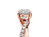 Rose gold Cushion Cut Twist Band Solitaire Diamond Ring with Pavé Setting_20