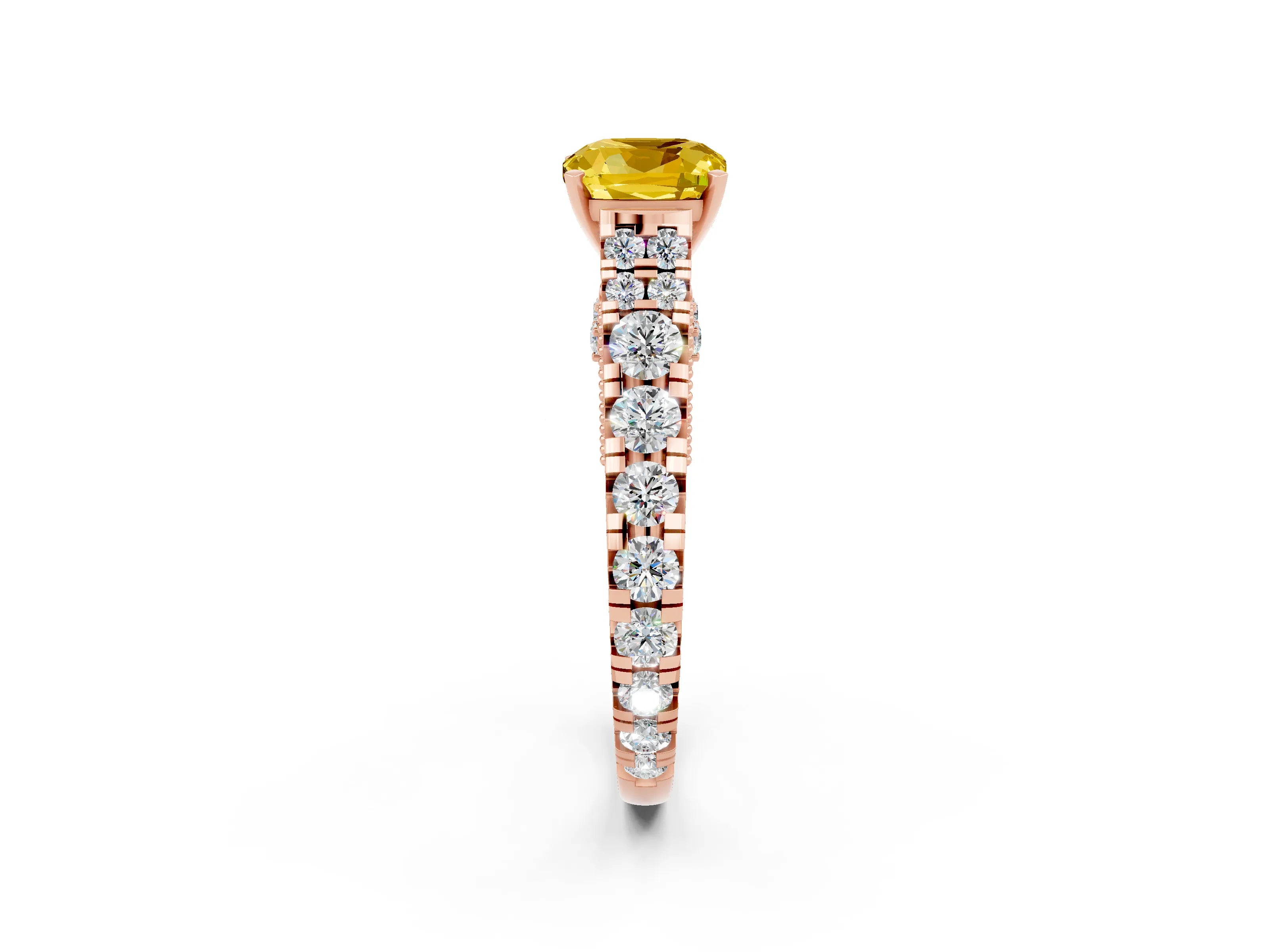 Rose gold Cushion Cut Yellow Sapphire Classic Solitaire Ring with Pavé Band and Four-Prong Setting_14
