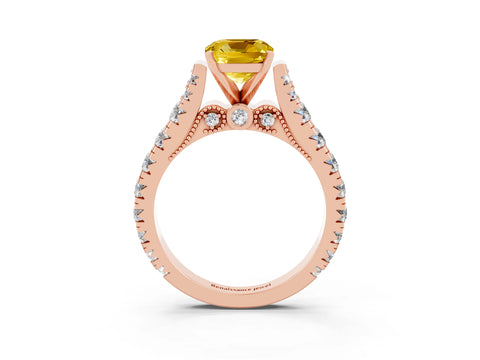 Rose gold Cushion Cut Yellow Sapphire Classic Solitaire Ring with Pavé Band and Four-Prong Setting_15