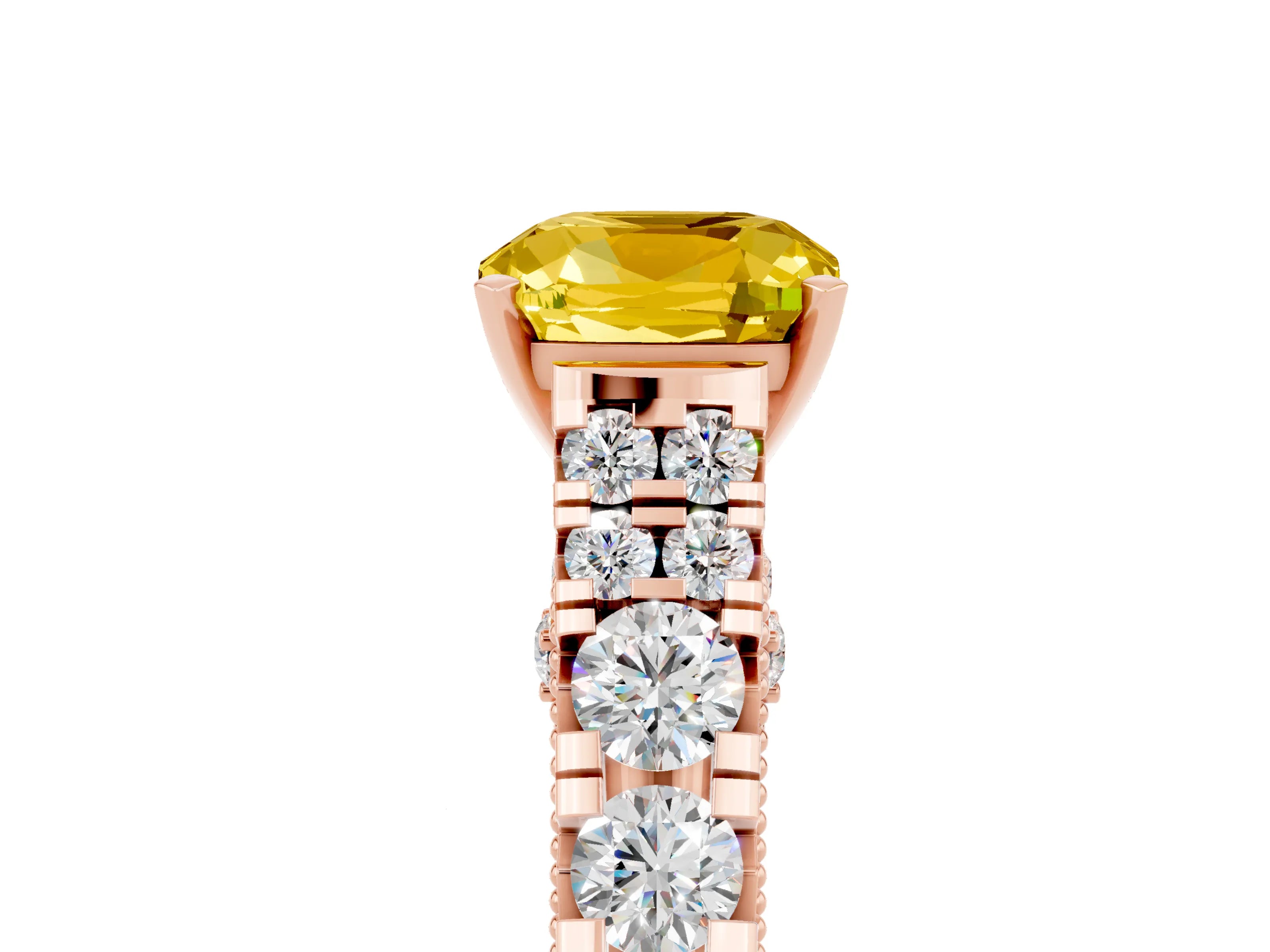 Rose gold Cushion Cut Yellow Sapphire Classic Solitaire Ring with Pavé Band and Four-Prong Setting_17