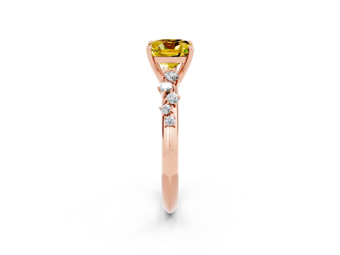 Rose gold Cushion Cut Yellow Sapphire Cluster Side Stone Solitaire Ring with Prong Setting_50