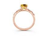 Rose gold Cushion Cut Yellow Sapphire Cluster Side Stone Solitaire Ring with Prong Setting_51
