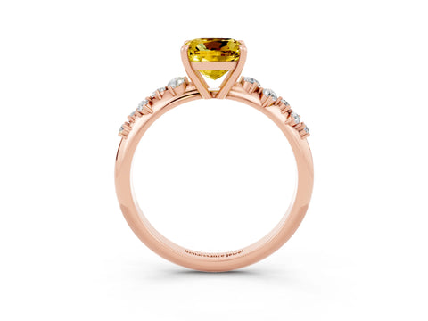 Rose gold Cushion Cut Yellow Sapphire Cluster Side Stone Solitaire Ring with Prong Setting_51