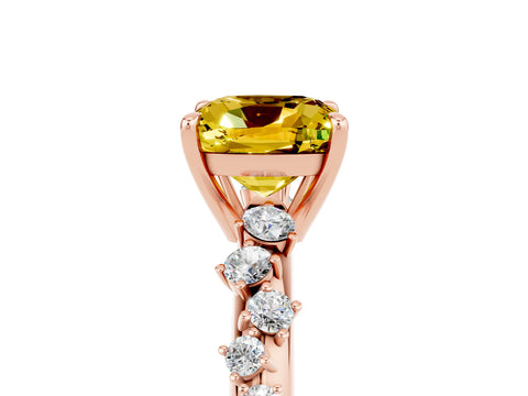 Rose gold Cushion Cut Yellow Sapphire Cluster Side Stone Solitaire Ring with Prong Setting_53