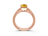 Rose gold Cushion Cut Yellow Sapphire Engagement Ring with Milgrain Channel Set Band and Prong Setting_27