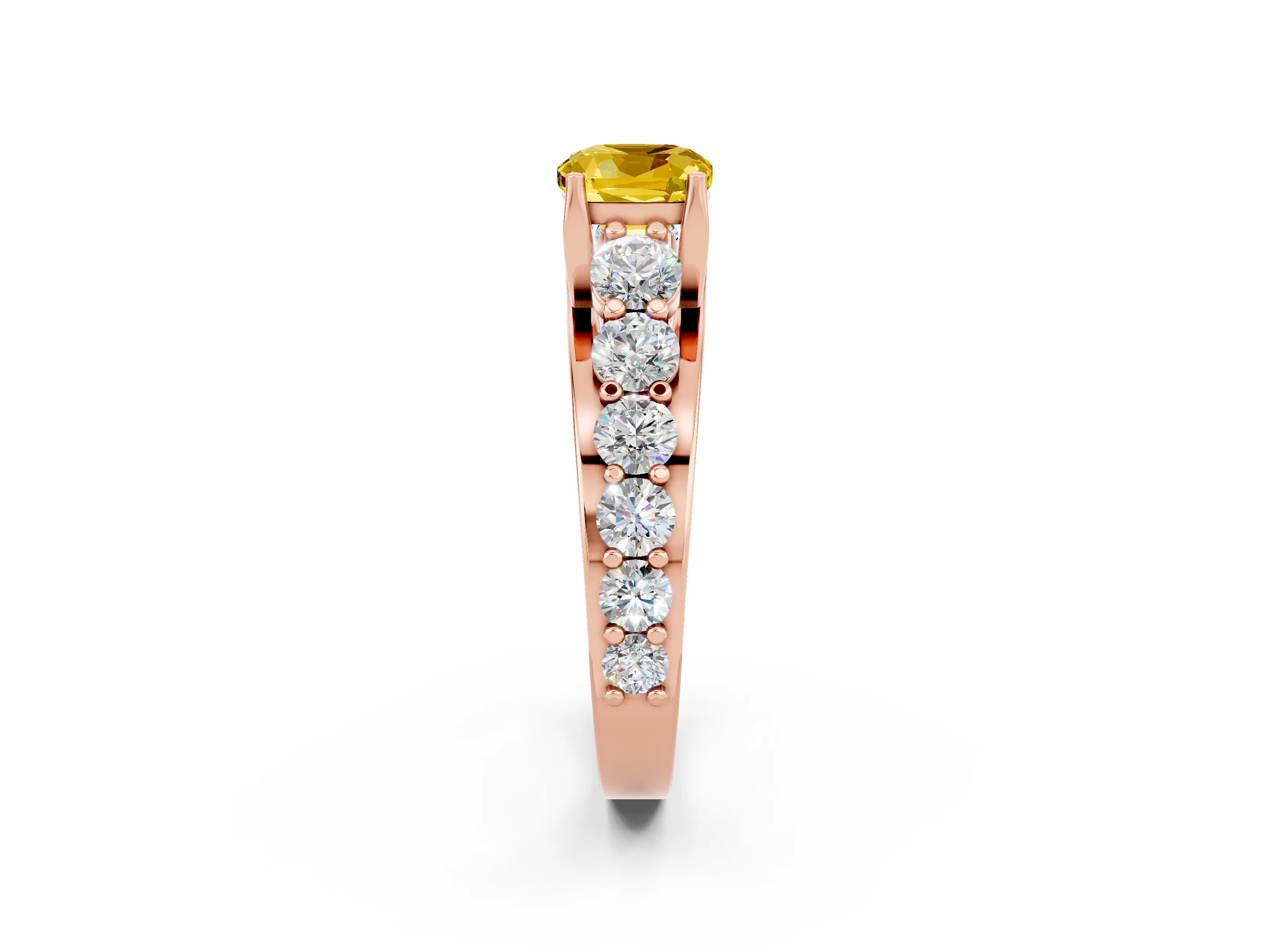 Rose gold Cushion Cut Yellow Sapphire Engagement Ring with Pavé Band and Four-Prong Setting_2