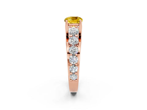Rose gold Cushion Cut Yellow Sapphire Engagement Ring with Pavé Band and Four-Prong Setting_2