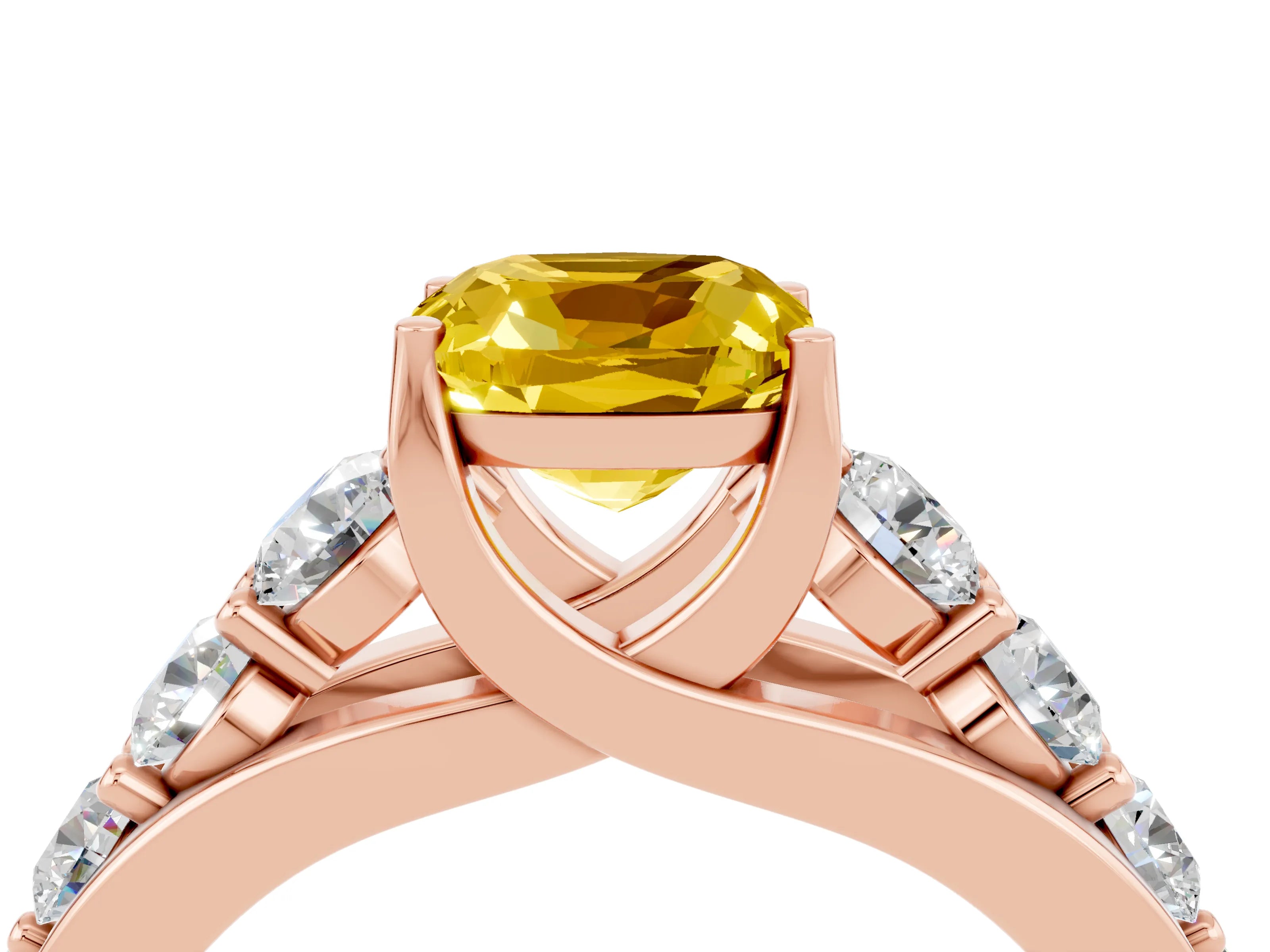 Rose gold Cushion Cut Yellow Sapphire Engagement Ring with Pavé Band and Four-Prong Setting_4