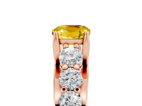 Rose gold Cushion Cut Yellow Sapphire Engagement Ring with Pavé Band and Four-Prong Setting_5