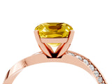 Rose gold Cushion Cut Yellow Sapphire Engagement Ring with Side Stone Accents and Four-Prong Setting_28
