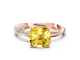 Rose gold Cushion Cut Yellow Sapphire Engagement Ring with Side Stone Accents and Four-Prong Setting_84