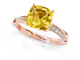 Rose gold Cushion Cut Yellow Sapphire Engagement Ring with Side Stone Accents and Four-Prong Setting_85