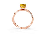 Rose gold Cushion Cut Yellow Sapphire Engagement Ring with Side Stone Accents and Four-Prong Setting_87
