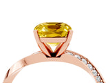 Rose gold Cushion Cut Yellow Sapphire Engagement Ring with Side Stone Accents and Four-Prong Setting_88