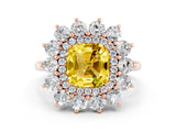 Rose gold Cushion Cut Yellow Sapphire Floral Double Halo Engagement Ring with Prong Setting_12