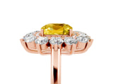 Rose gold Cushion Cut Yellow Sapphire Floral Double Halo Engagement Ring with Prong Setting_17