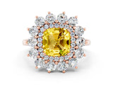 Rose gold Cushion Cut Yellow Sapphire Floral Double Halo Engagement Ring with Prong Setting_48