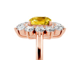 Rose gold Cushion Cut Yellow Sapphire Floral Double Halo Engagement Ring with Prong Setting_53
