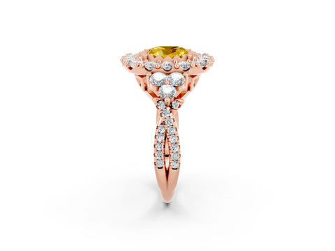 Rose gold Cushion Cut Yellow Sapphire Halo Ring with Pavé Band and Four-Prong Setting_14