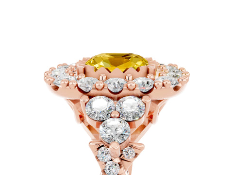 Rose gold Cushion Cut Yellow Sapphire Halo Ring with Pavé Band and Four-Prong Setting_17