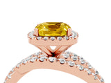 Rose gold Cushion Cut Yellow Sapphire Halo Ring with Round Split Shank and Prong Setting_52