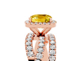 Rose gold Cushion Cut Yellow Sapphire Halo Ring with Round Split Shank and Prong Setting_53