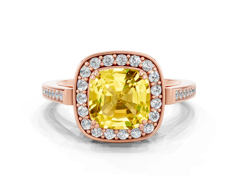 Rose gold Cushion Cut Yellow Sapphire Halo Ring with Split Shank and Four-Prong Setting_19