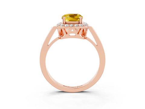 Rose gold Cushion Cut Yellow Sapphire Halo Ring with Split Shank and Four-Prong Setting_22